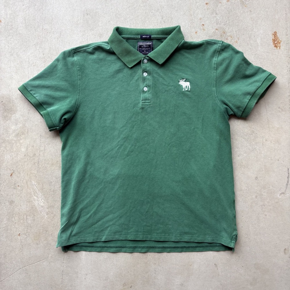 Vintage Y2K Abercrombie Fitch Muscle Fit Polo Shirt XL Green Moose Short Sleeve